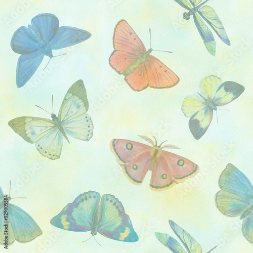 Seamless pattern Watercolor butterflies. Botanical background of butterflies for design  wallpapers  wrapping paper  textiles.