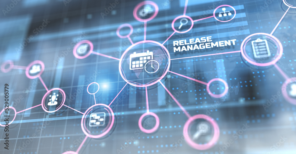 Release management development concept on virtual screen. Release management development concept on virtual screen.