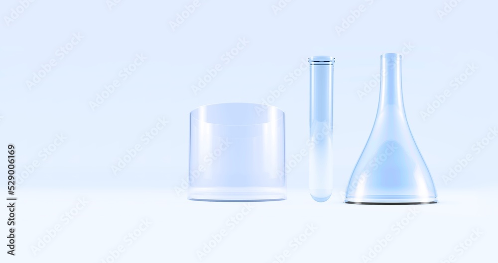 Erlenmeyer Flask. Glass Conical Lab Container with DNS. Blue tones Translucent Liquid Suspension. 3D illustration Erlenmeyer Flask. Glass Conical Lab Container with DNS. Blue tones Translucent Liquid Suspension. 3D illustration