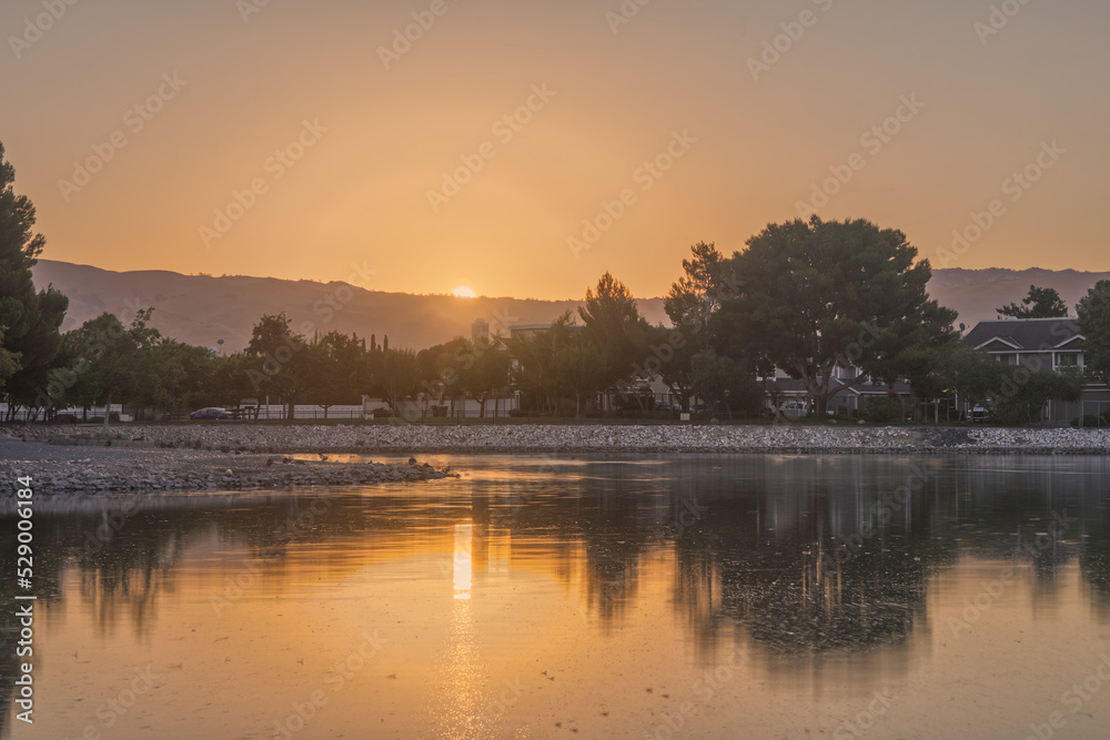 Sunrise Over Suburban Landscape in the Morning