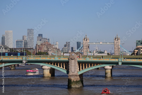 London  United Kingdom - 11.08.2022  Southwark Bridge in London and the Famous Tower Bridge seen behind