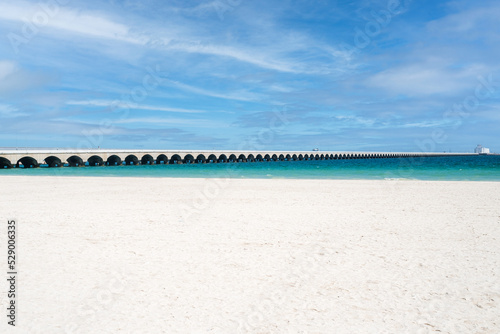 The beach and the famous pier at Progreso near Merida in Mexico