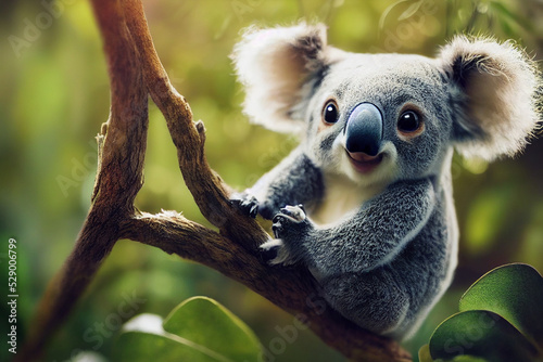 A cute koala on tree.3d illustration photo