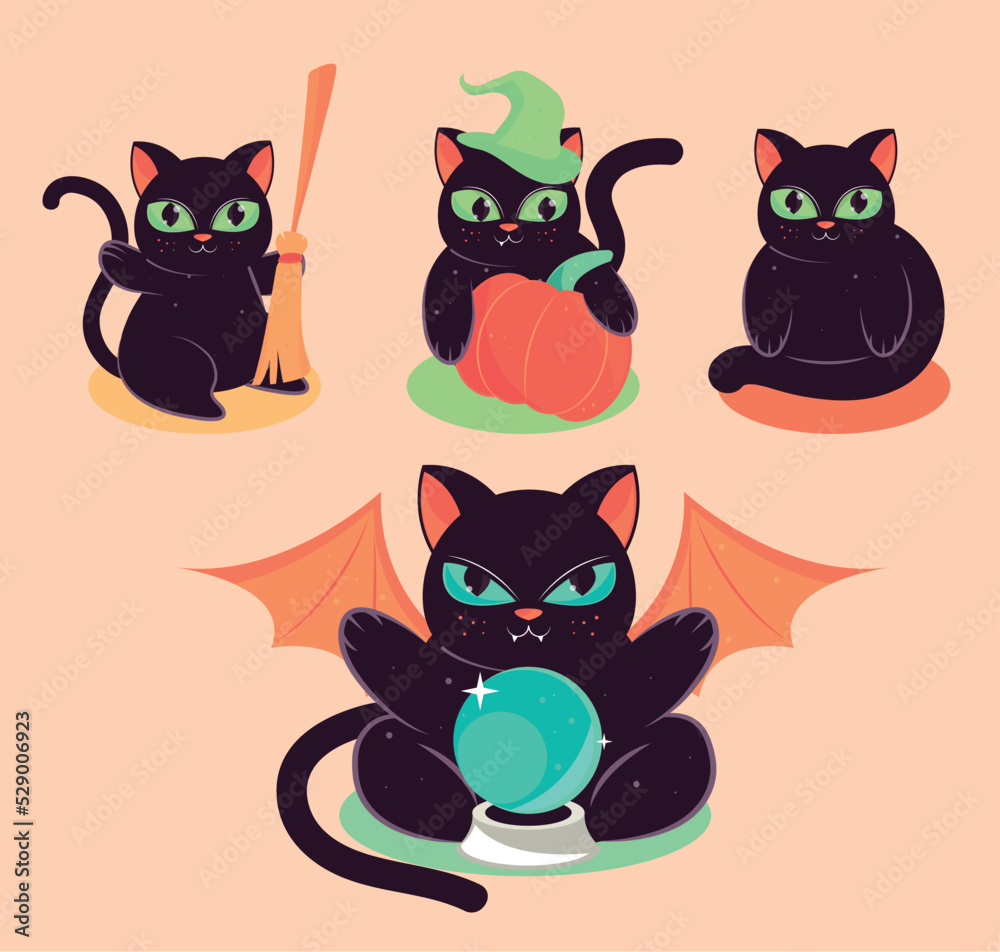 set with cats for halloween