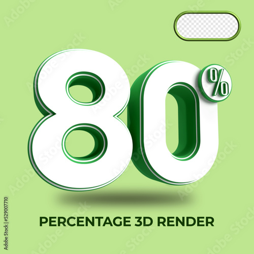 3D percentage number 80% discount process progress Green color