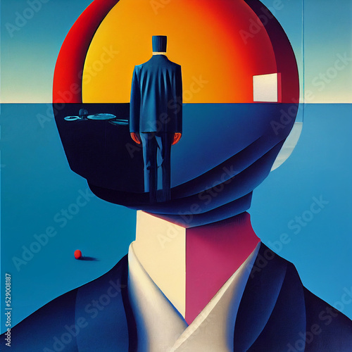 Photo Head of a businessman with a person inside the mind looking in different directi