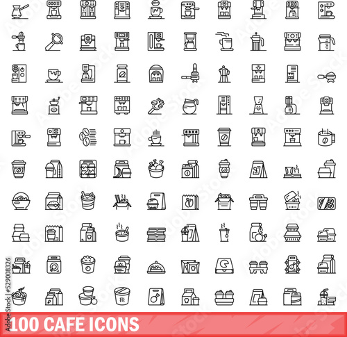 100 cafe icons set. Outline illustration of 100 cafe icons vector set isolated on white background