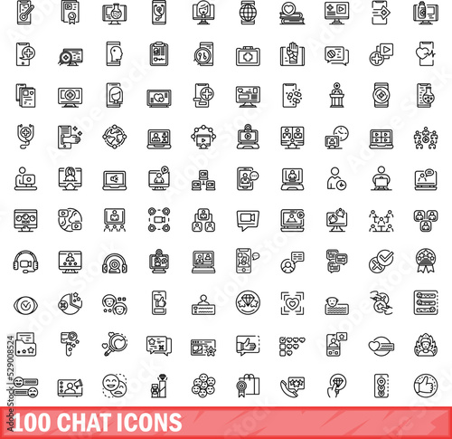 100 chat icons set. Outline illustration of 100 chat icons vector set isolated on white background