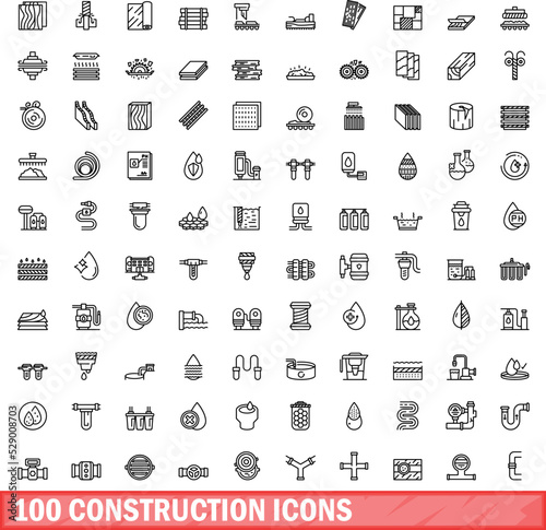 100 construction icons set. Outline illustration of 100 construction icons vector set isolated on white background