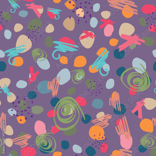 Abstract trendy seamless patterns set with hand drawn colorful shapes