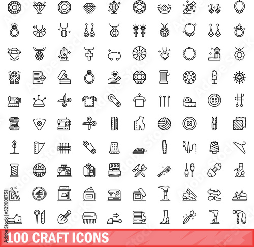 100 craft icons set. Outline illustration of 100 craft icons vector set isolated on white background