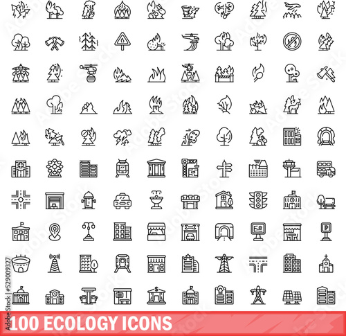 100 ecology icons set. Outline illustration of 100 ecology icons vector set isolated on white background