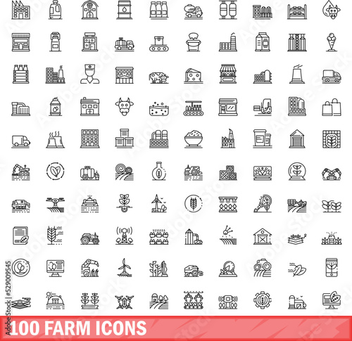 100 farm icons set. Outline illustration of 100 farm icons vector set isolated on white background
