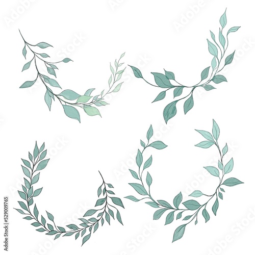 Hand drawn floral frames with flowers, branch and leaves. Elegant logo templa...