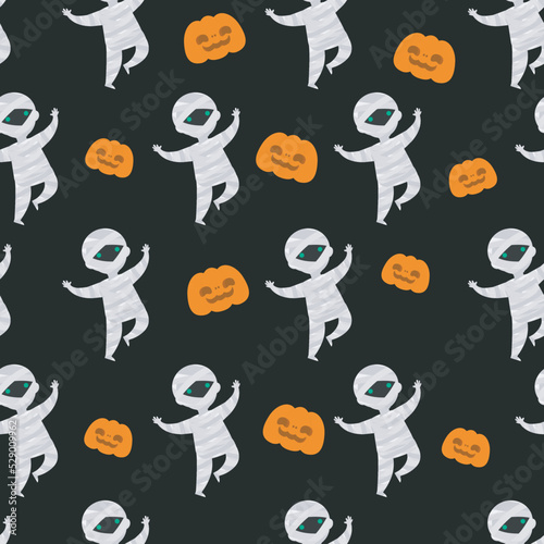 Happy halloween party seamless pattern with cute mummy trick or Treating background Holidays cartoon character flat style Vector illustration