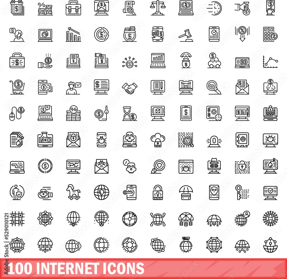 100 internet icons set. Outline illustration of 100 internet icons vector set isolated on white background 100 internet icons set. Outline illustration of 100 internet icons vector set isolated on white background