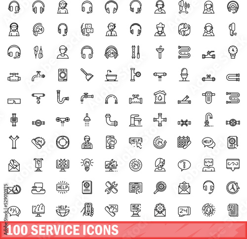 100 service icons set. Outline illustration of 100 service icons vector set isolated on white background