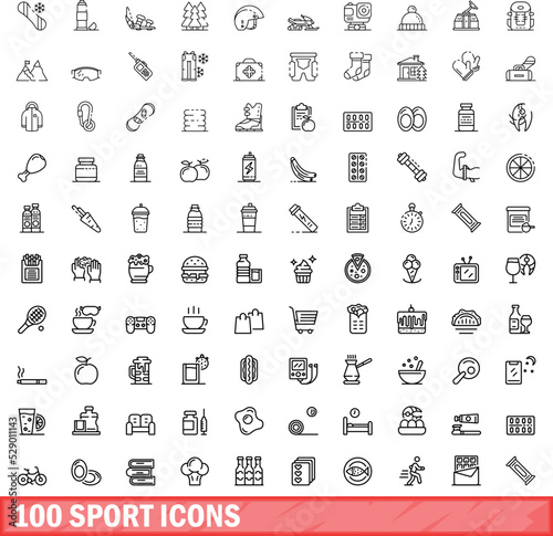 100 sport icons set. Outline illustration of 100 sport icons vector set isolated on white background