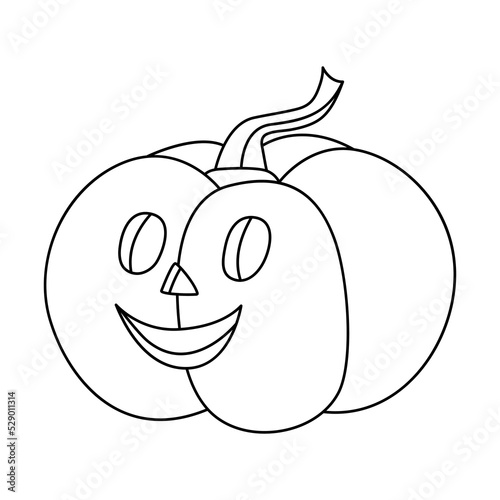 Halloween pumpkin or jack-o-lantern Hand drawn doodle vector illustration. Black outline. Great for coloring.