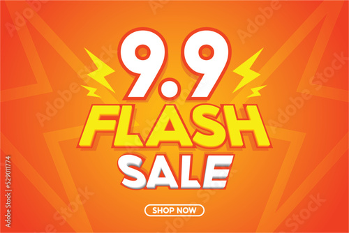 9.9 Flash Sale Shopping banner with Thunder sales banner template design for social media and website.Limited Only time and Flash Sale campaign