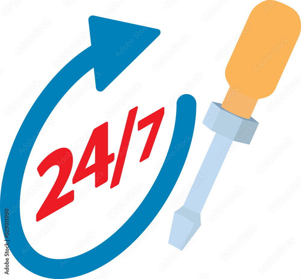 Support service icon isometric vector. Twenty four hour support sign, screwdriver. Technical maintenance concept Support service icon isometric vector. Twenty four hour support sign, screwdriver. Technical maintenance concept