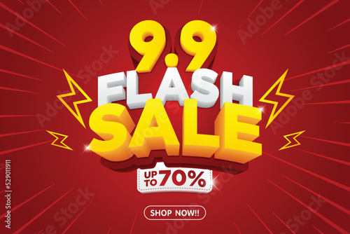 9.9 Flash Sale Shopping banner with Thunder sales banner template design for social media and website.Limited Only time and Flash Sale campaign