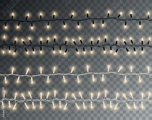 Vector shiny set of seamless light garlands - christmas decoration element on transparent background