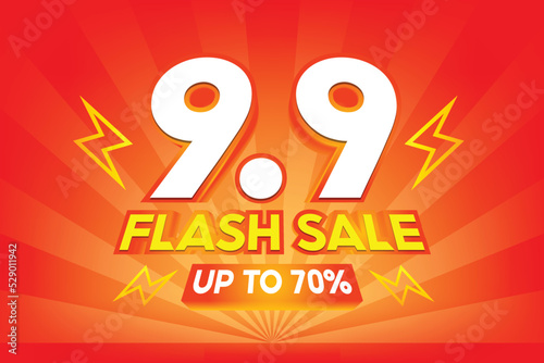 9.9 Flash Sale Shopping banner with Thunder sales banner template design for social media and website.Limited Only time and Flash Sale campaign