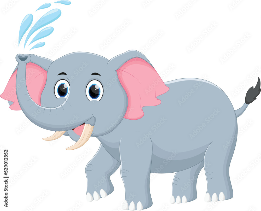 Fototapeta premium Cartoon happy elephant spraying water