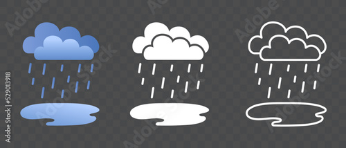 Cloud, rain and puddle. Vector icon. Clipart isolated on 
transparent background.