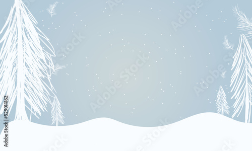 Winter bright background. Christmas landscape with snowdrifts and pine branches in the frost.