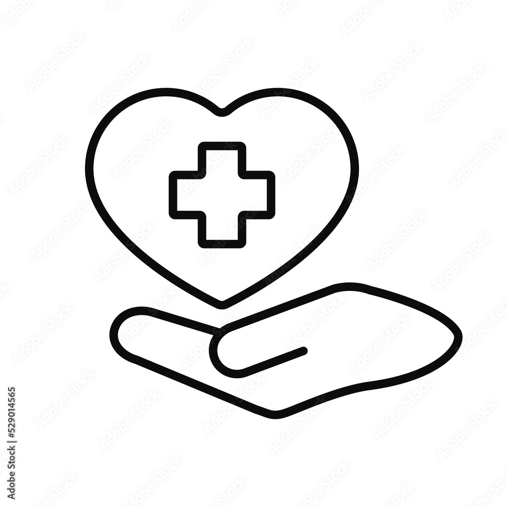 Obraz premium Life insurance line icon, Cardiogram in hand editable stroke outline icon, high quality vector symbol.