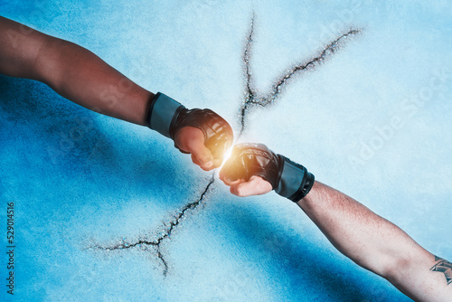 Photography hit fist with fist with fight gloves background