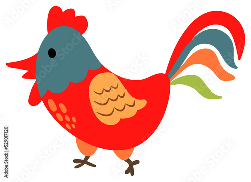 Cute hand drawn rooster. Farm. White background, isolate. Vector illustration.