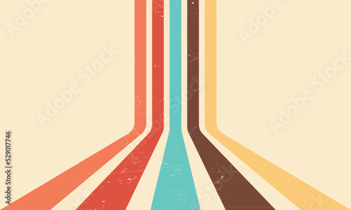 70s retro perspective lines background. Vintage colourful stripes banner, backdrop and wallpaper vector. photo