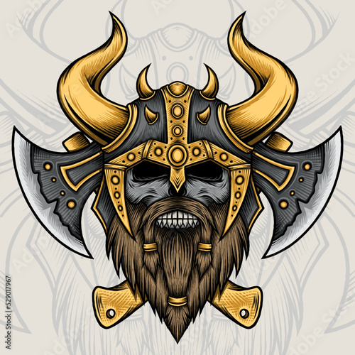 Viking Skull with Axe Vector