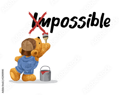 Hand drawn teddy bear cartoon, painting on wall with brush