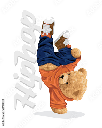 Hand drawn vector illustration of teddy bear dancing
