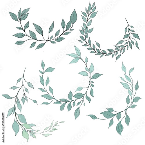 Hand drawn floral frames with flowers, branch and leaves. Elegant logo templa...
