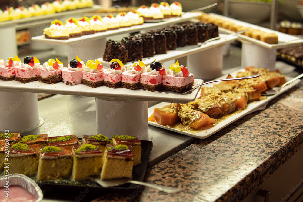 All-inclusive meals at the hotel. Sweets and cakes. Open buffet