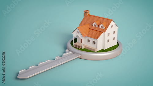 House on a key.Concept for real estate or property.3d rendering photo