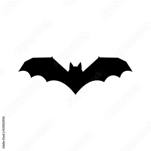 Flying bat silhouette. Sinister contours of vampire with spread wings. Black symbol of fear and vector halloween