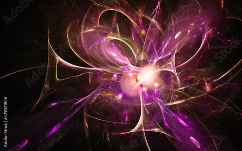 abstract computer illustrations of fantastic energy waves of various shapes and shades on a black background for use in symbols, signs for digital design and graphics