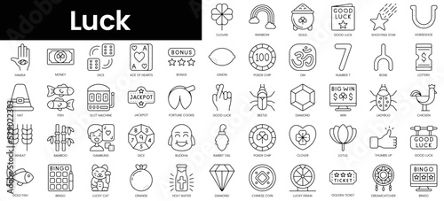 Set of outline luck icons. Minimalist thin linear web icons bundle. vector illustration.