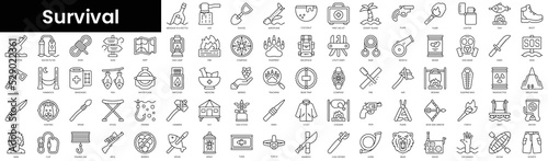 Set of outline survival icons. Minimalist thin linear web icons bundle. vector illustration.