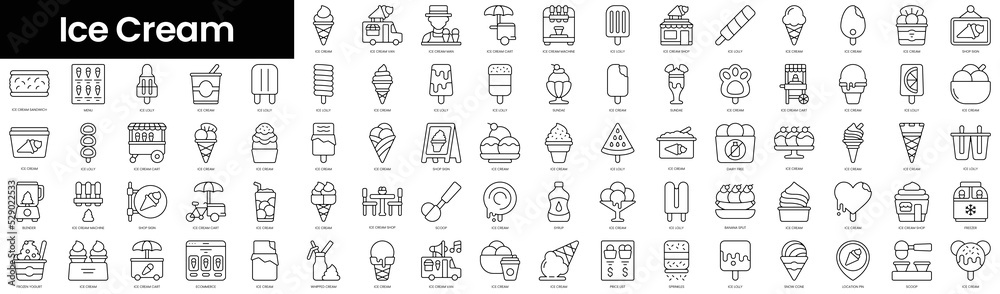 Set of outline ice cream icons. Minimalist thin linear web icons bundle ...