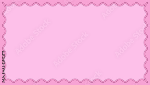 Minimalist graphic wallpaper or background for presentation in shades of pink. Neat wavy double layer frame in paper cut style.