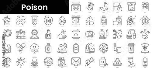 Set of outline poison icons. Minimalist thin linear web icons bundle. vector illustration.