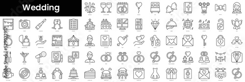 Set of outline wedding icons. Minimalist thin linear web icons bundle. vector illustration.