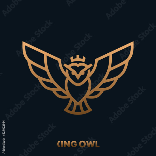 Flying owl logo line style vector illustration